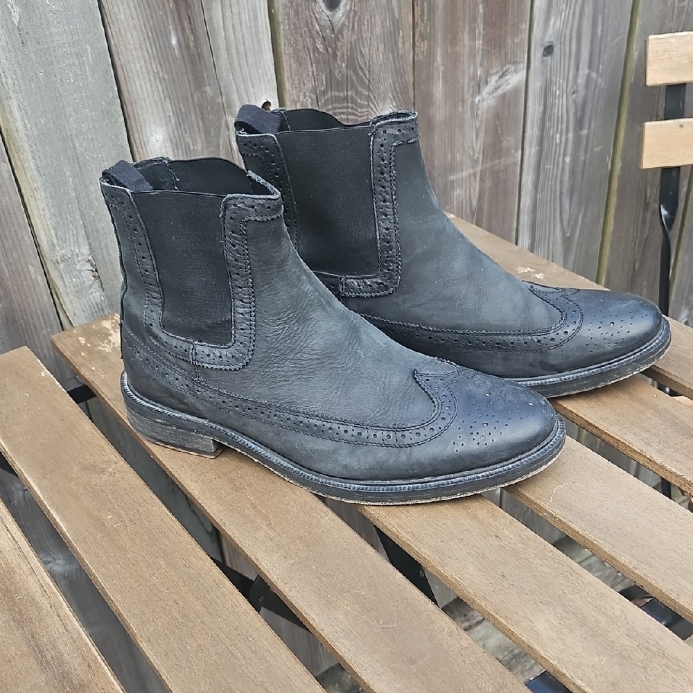 ALL SAINTS mens Black Leather Chelsea Boots